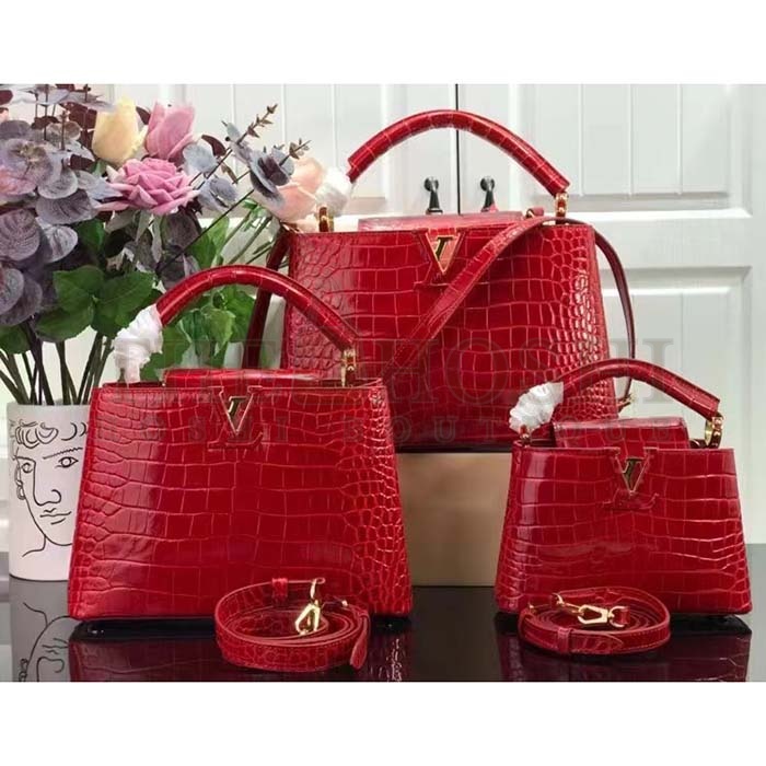 L0vis Vvtt0n LV Women Capucines MM Handbag Red Crocodilien Brillant Savoir Faire Master Quality