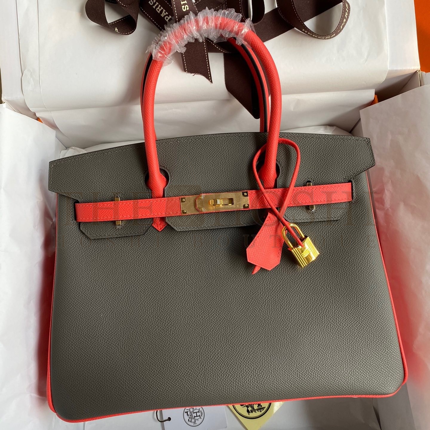H**me5 HSS Birkin 30 Bicolor Bag in Etain and Piment Epsom Calfskin Master Quality