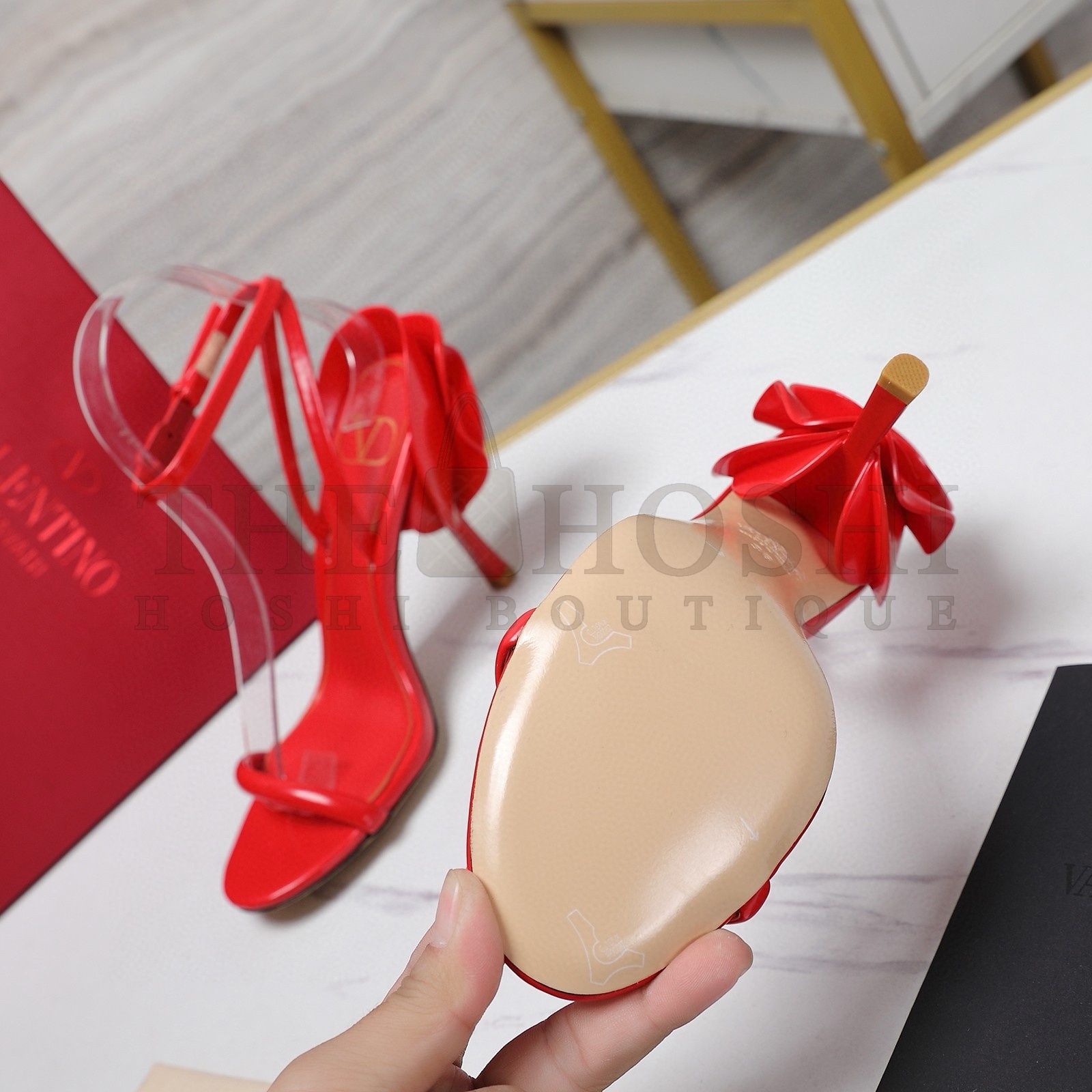 Va1e*ntin0 Roserouche Sandals 1959 100mm in Red Calfskin Master Quality