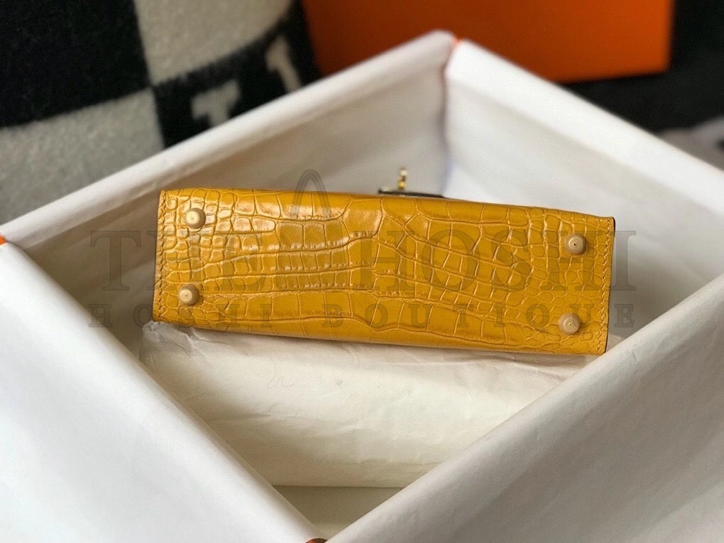 H**me5 Kelly Mini II Bag In Yellow Embossed Crocodile Calfskin Master Quality