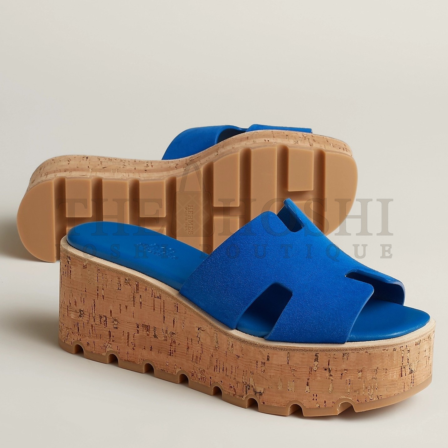 H**me5 Eze 30 Cork Platform Sandals in Blue Suede Leather Master Quality
