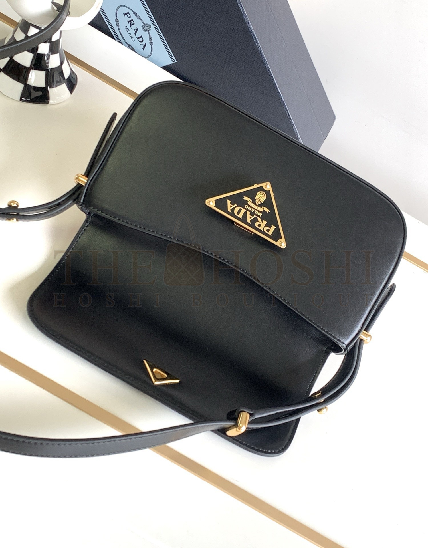 Pra*a Shoulder Bag in Black Smooth Calfskin Master Quality