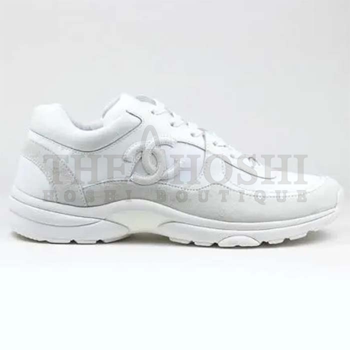 Ch**el Women CC Low Top Sneakers Calfskin Suede Triple White Master Quality