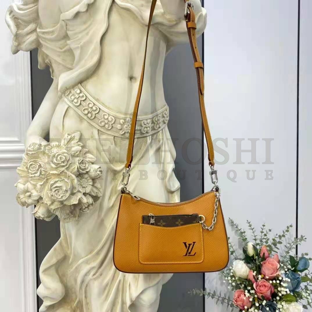 L0vis Vvtt0n LV Women Marelle Handbag Honey Gold Epi Grained Cowhide Leather Canvas Master Quality