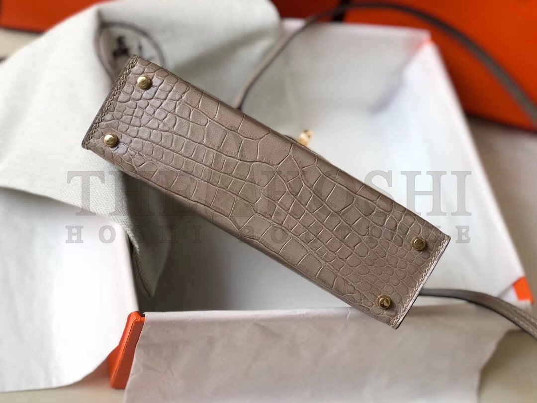 H**me5 Kelly Mini II Bag In Grey Crocodile Embossed Leather Master Quality