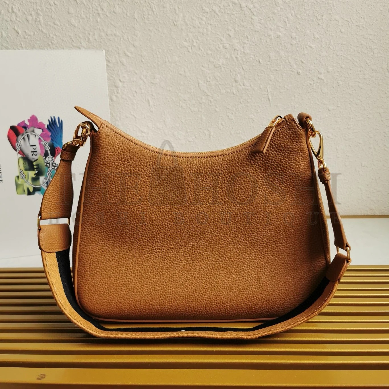 Pra*a Shoulder Bag in Brown Grained Leather Master Quality