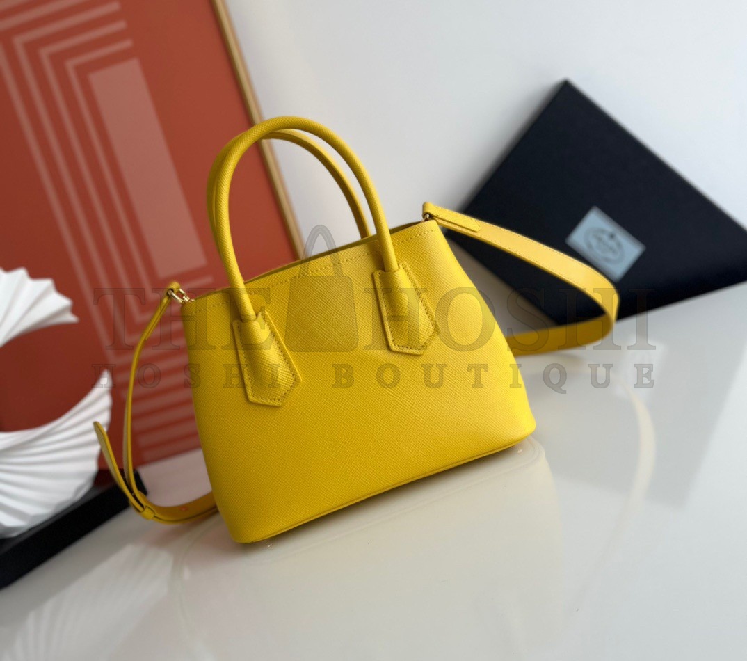 Pra*a Double Mini Bag In Yellow Saffiano Leather Master Quality