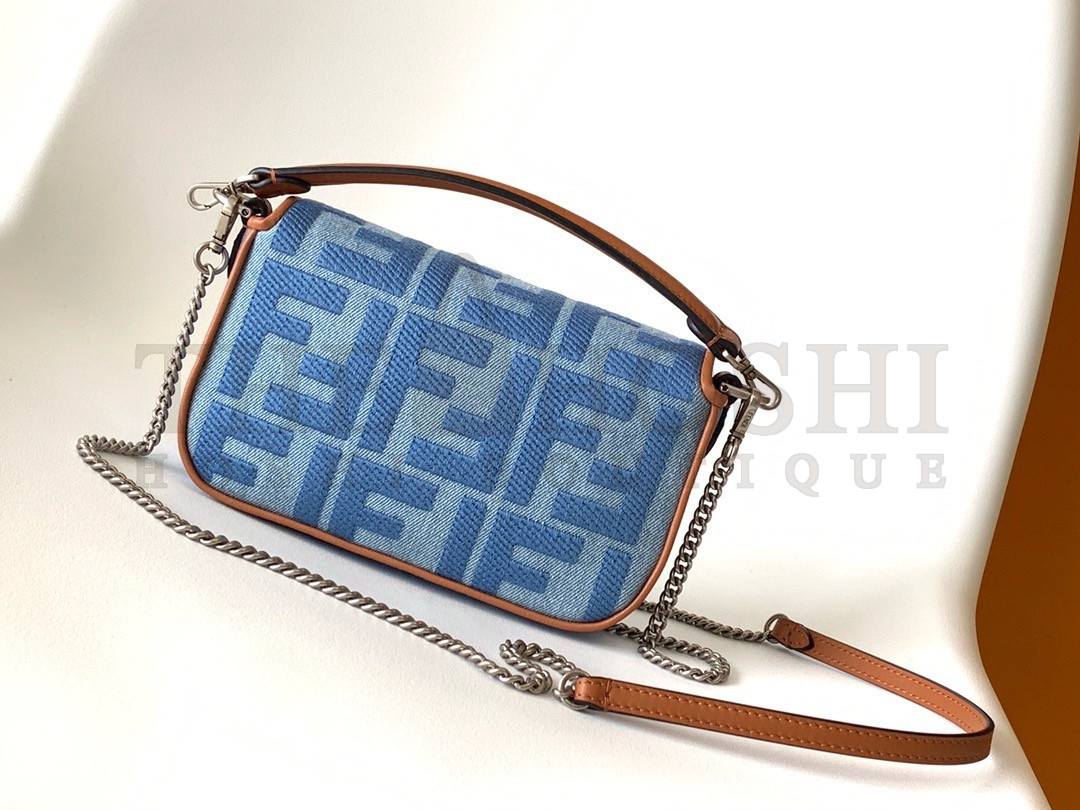 F**di Baguette Mini Bag in Denim with FF Embroidery Master Quality