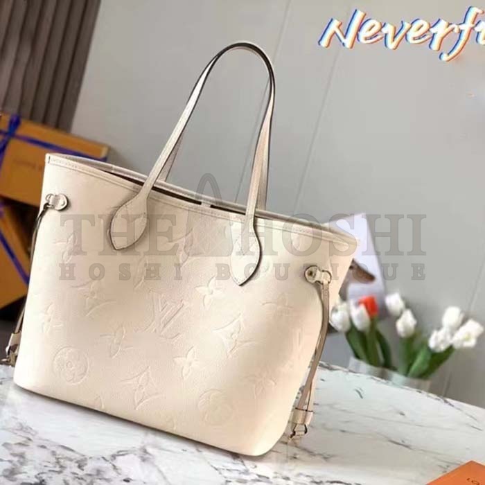 L0vis Vvtt0n Women LV Neverfull MM Carryall Tote Crème Beige Embossed Grained Cowhide M46676 Master Quality
