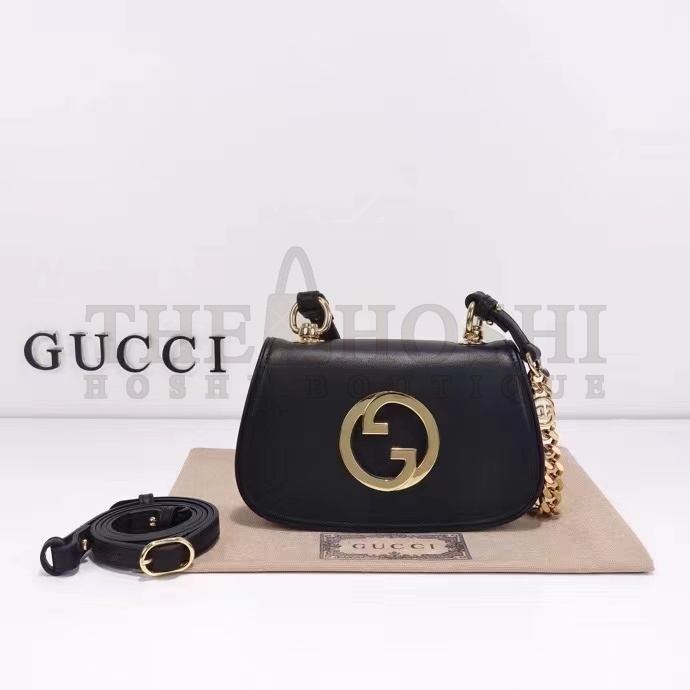 Gvc*1 Women GG Blondie Mini Shoulder Bag Black Leather Round Interlocking G Chain Master Quality