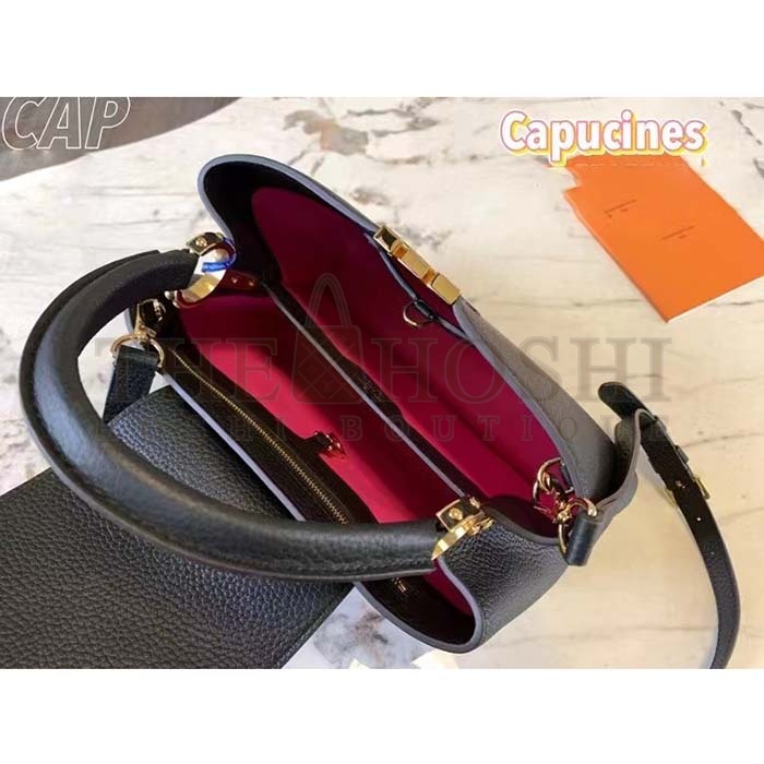 L0vis Vvtt0n LV Women Capucines BB Handbag Black Taurillon Cowhide Leather Gold-Color Hardware Master Quality
