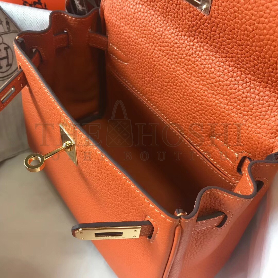 H**me5 Mini Kelly 20cm Bag In Orange Clemence Leather Master Quality