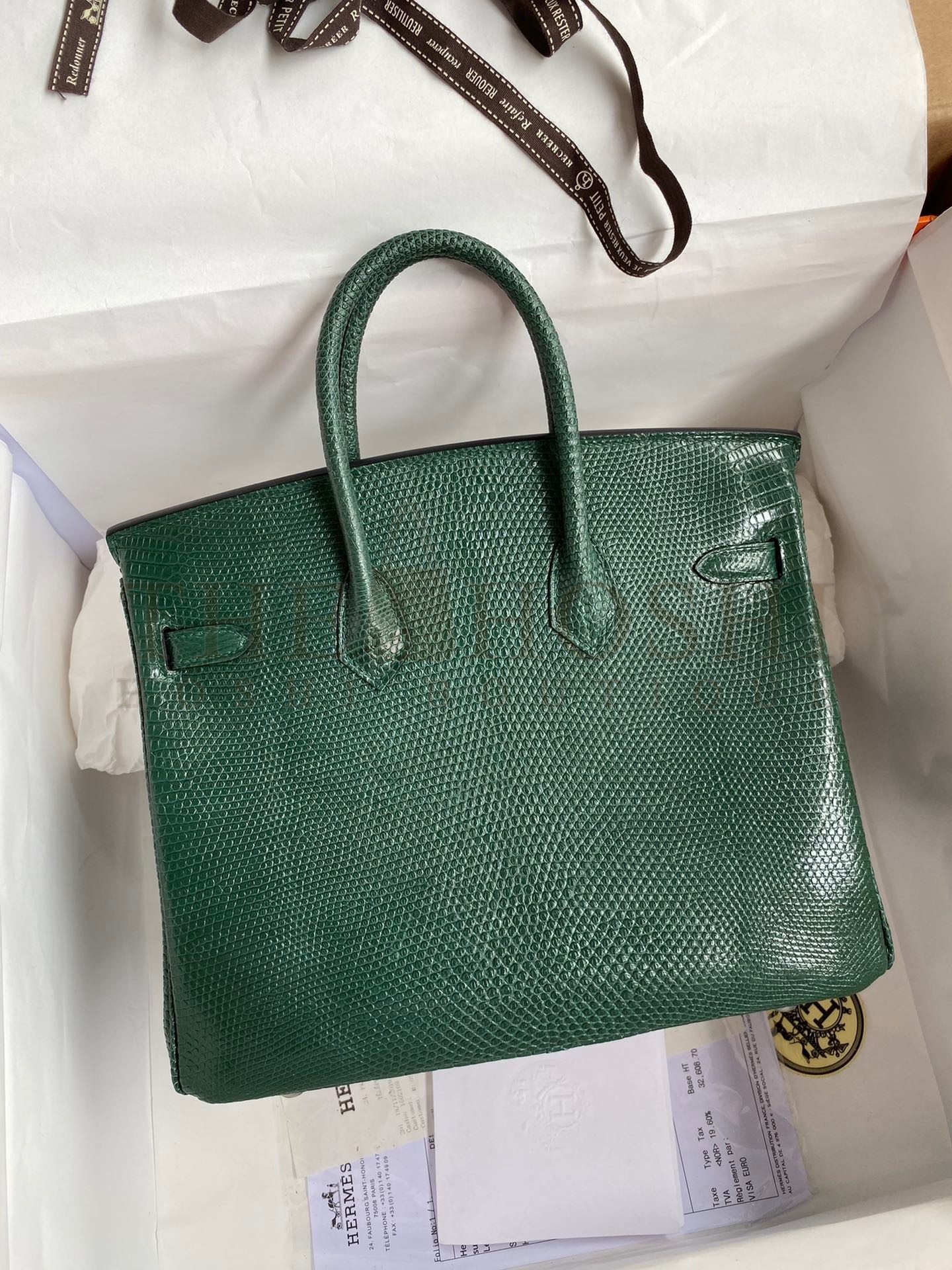 H**me5 Birkin 25 Retourne Handmade Bag In Malachite Lizard Leather Master Quality
