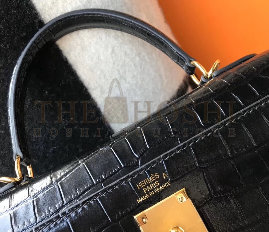 H**me5 Kelly 28cm Bag In Black Embossed Crocodile GHW Master Quality