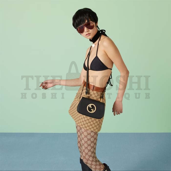 Gvc*1 Women GG Blondie Mini Shoulder Bag Black Leather Round Interlocking G Chain Master Quality