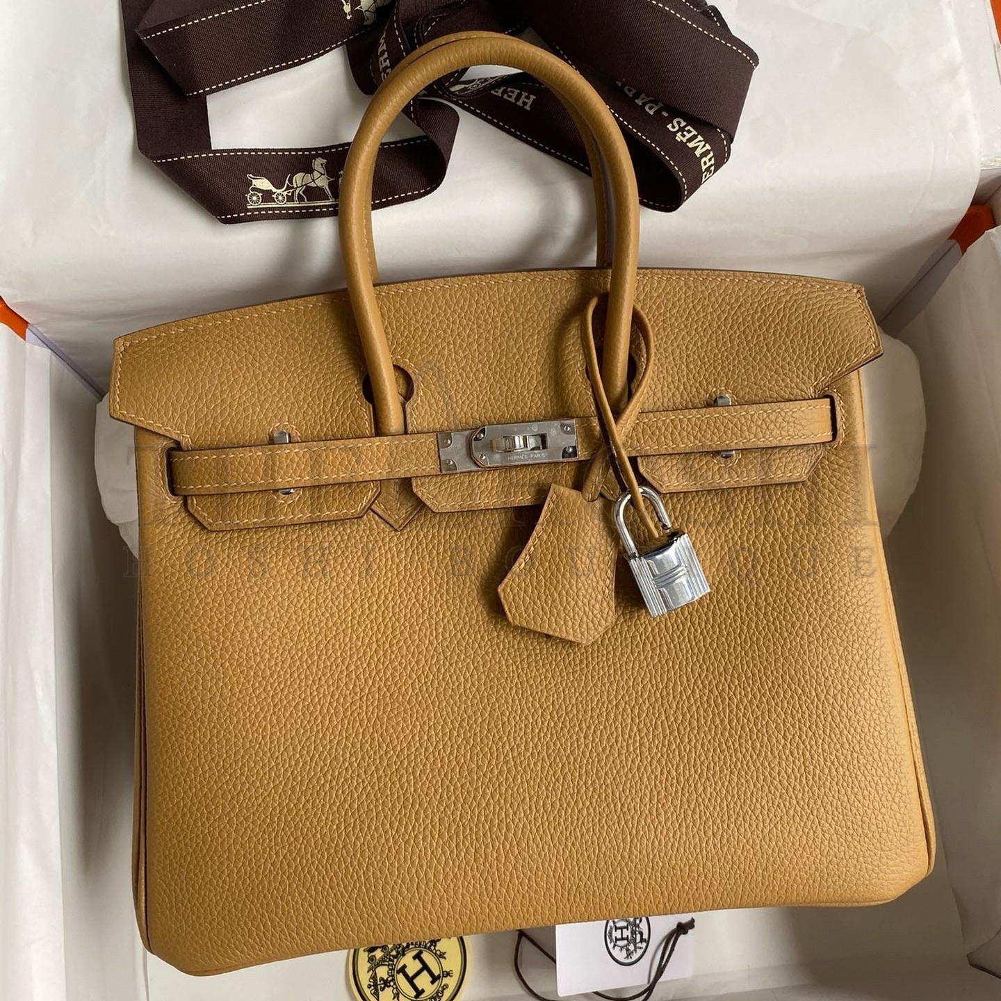 H**me5 Birkin 25 Retourne Handmade Bag In Biscuit Clemence Leather Master Quality