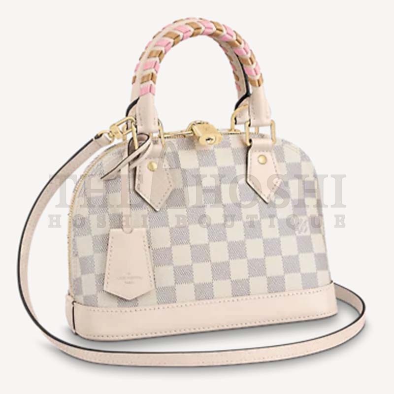 L0vis Vvtt0n LV Women Alma BB Handbag Beige Damier Azur Coated Canvas Master Quality