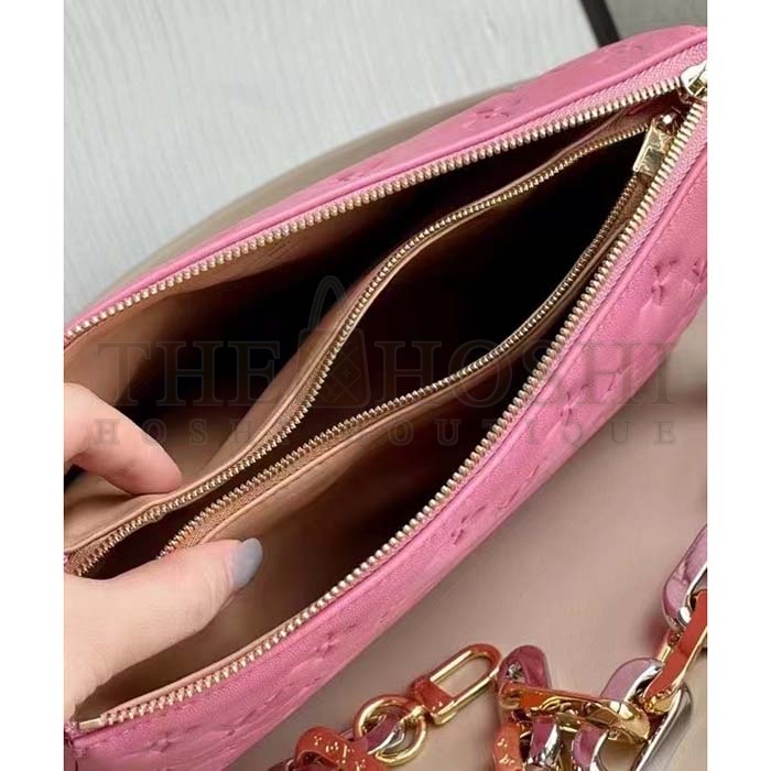 L0vis Vvtt0n LV Women Coussin PM Handbag Rose Bonbon Pink Lambskin Cowhide Leather Master Quality