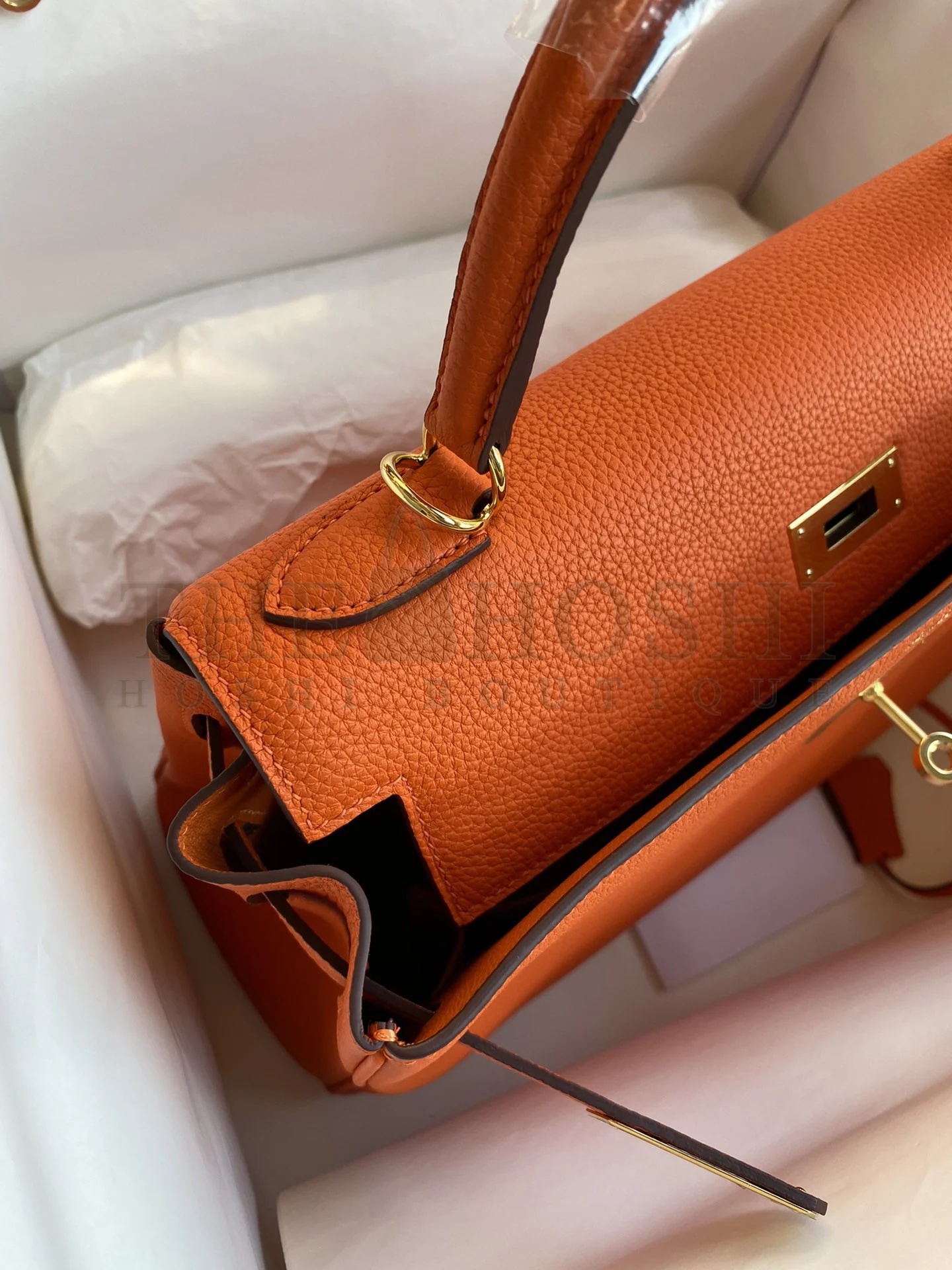 H**me5 Kelly Retourne 32 Handmade Bag In Orange Clemence Leather Master Quality