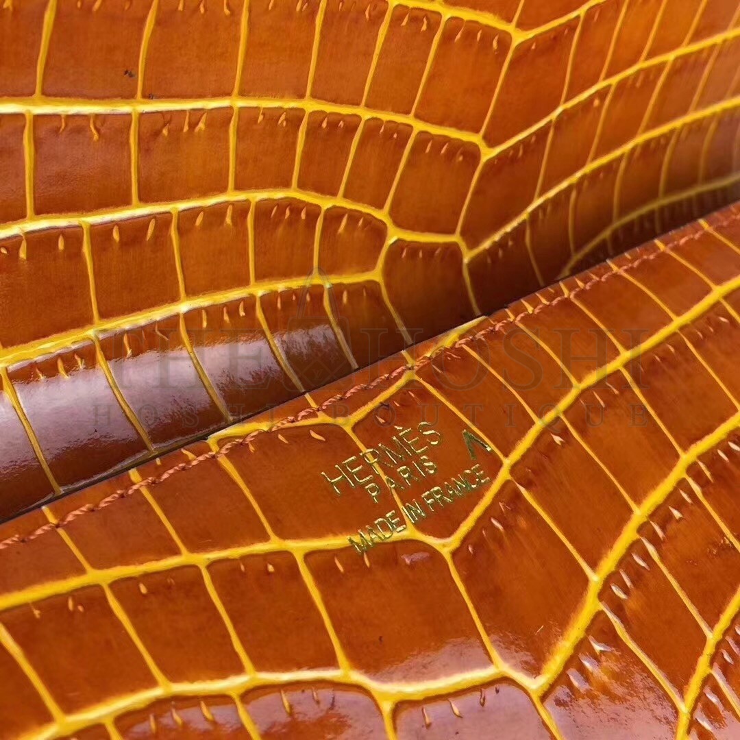 H**me5 Medor Clutch Bag In Orange Crocodile Leather Master Quality