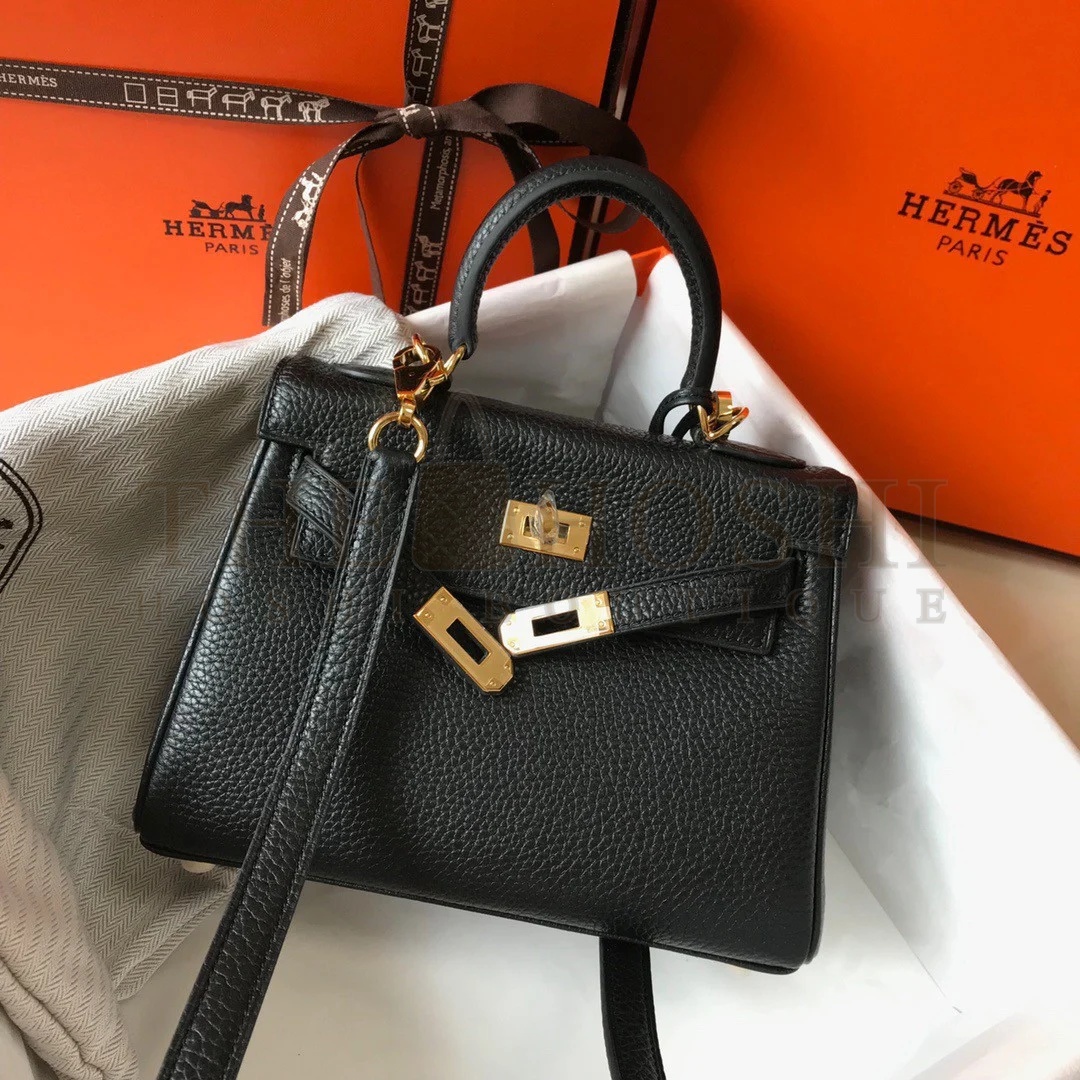 H**me5 Kelly 20cm Bag In Black Clemence Leather GHW Master Quality