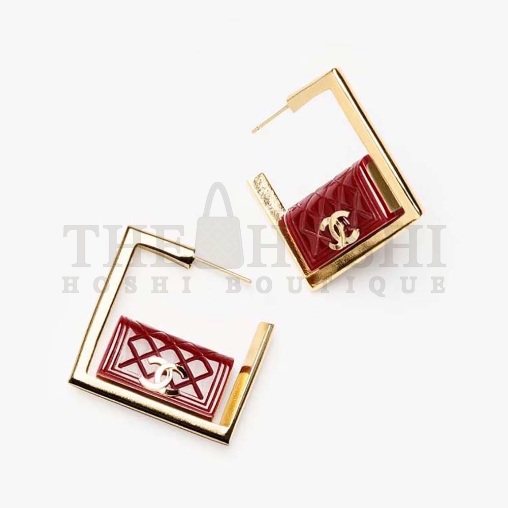 Ch**el Women Hoop Earrings in Metal and Resin-Red Master Quality