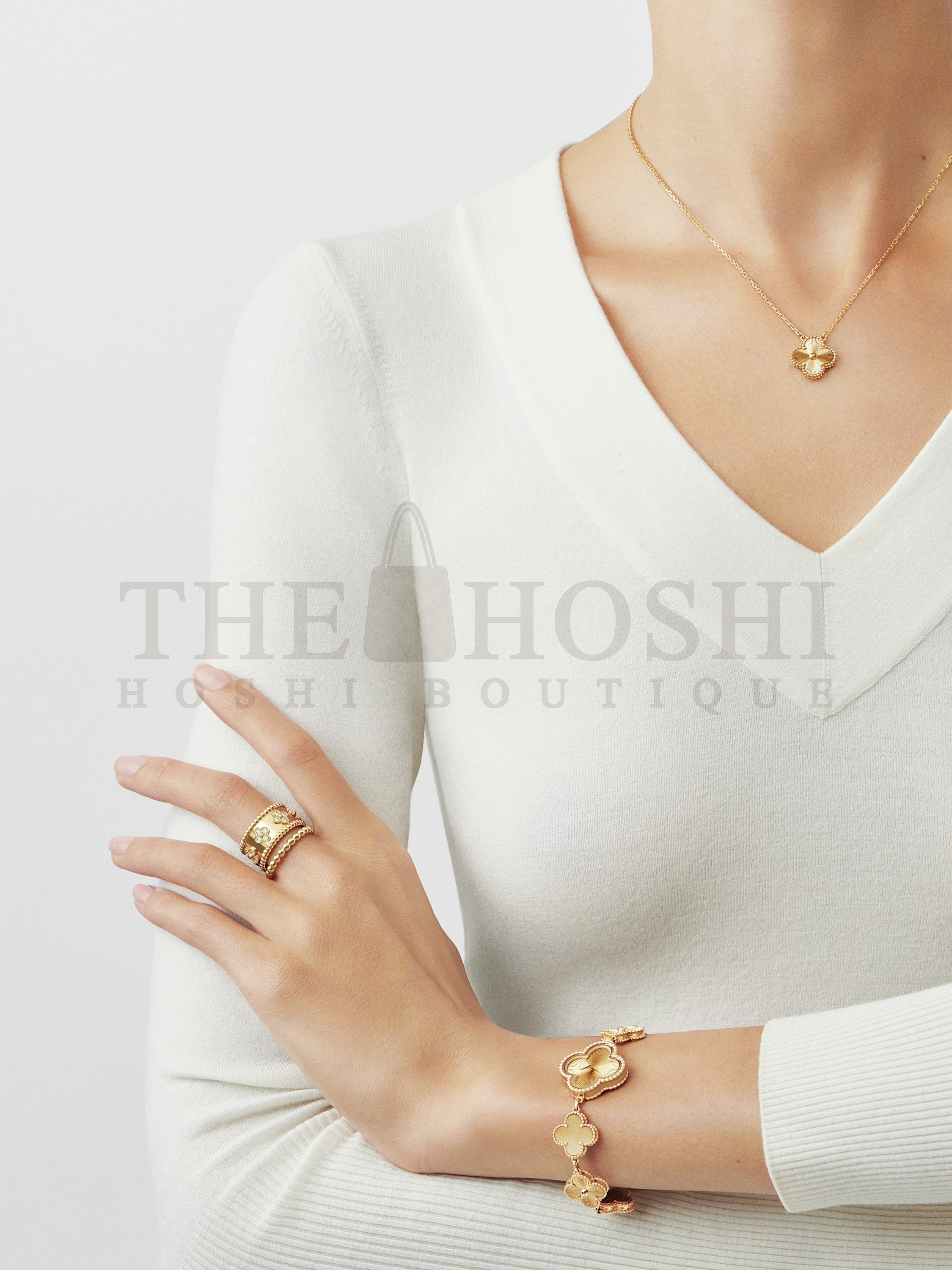 V*n Cl**f Necklace Dupe, Gold Clover Leaf Necklace, with Logo, 925 Sliver & Gold-Plated Master Quality