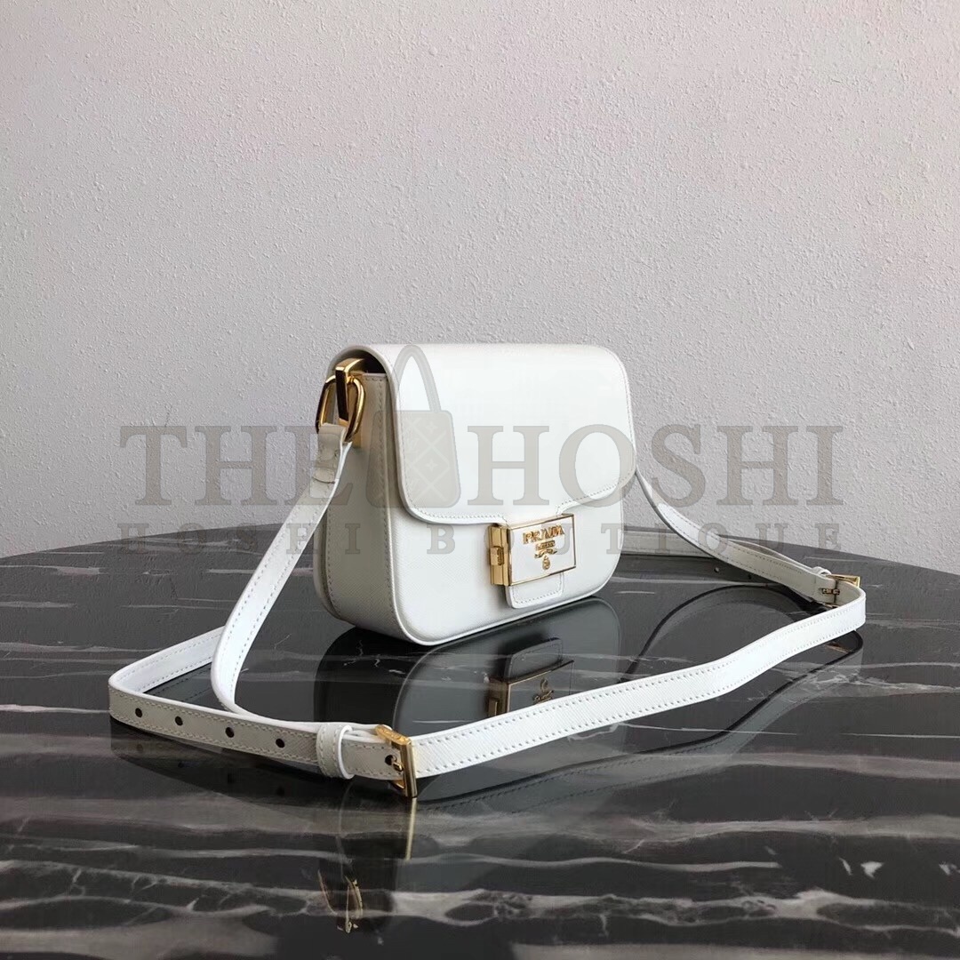 Pra*a Embleme Shoulder Bag In White Saffiano Leather Master Quality