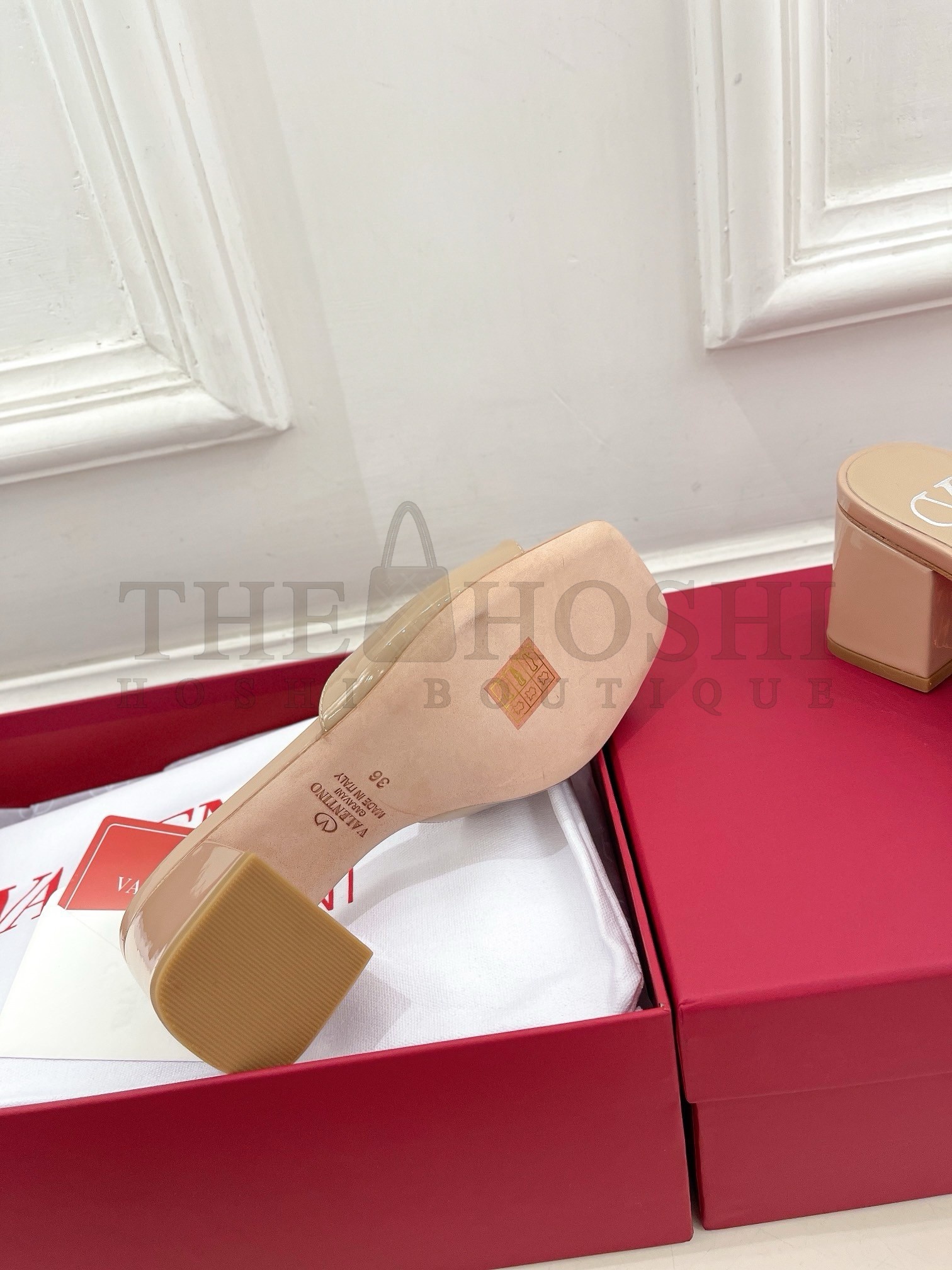 Va1e*ntin0 VLogo Slide Sandals 60mm in Rose Cannelle Patent Leather Master Quality