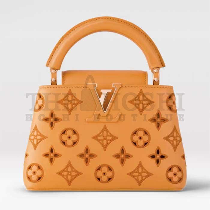 L0vis Vvtt0n LV Women Capucines Mini Handbag Saffron Yellow Calfskin Leather Cowhide Lining Master Quality