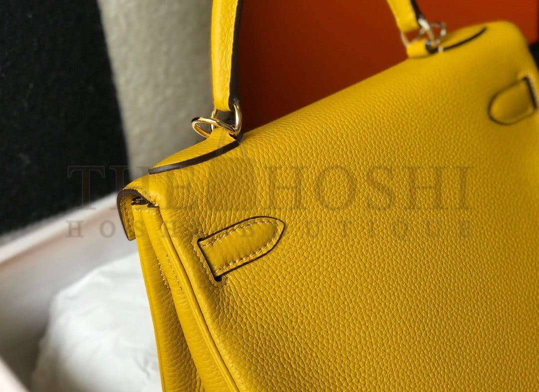 H**me5 Kelly 28cm Retourne Bag in Yellow Clemence Leather GHW Master Quality