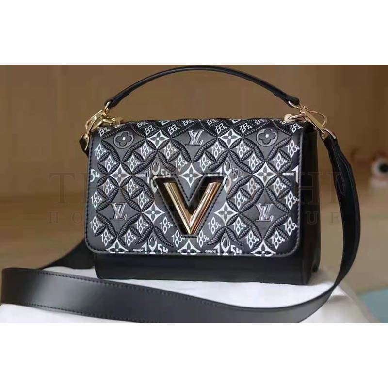 L0vis Vvtt0n LV Women Since 1854 Twist MM Handbag Gray Embroidered Calfskin Master Quality