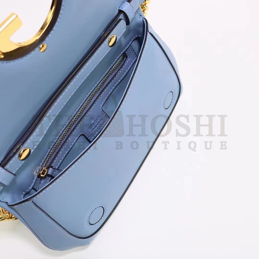 Gvc*1 Women GG Blondie Shoulder Bag Blue Leather Round Interlocking G Master Quality