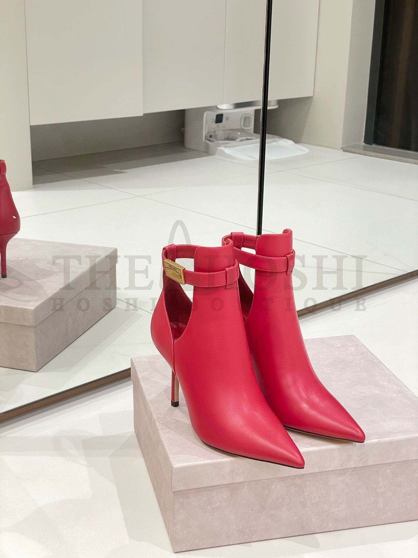 J1m*y Ch00 Nell Ankle Boots 85mm in Red Leather Master Quality