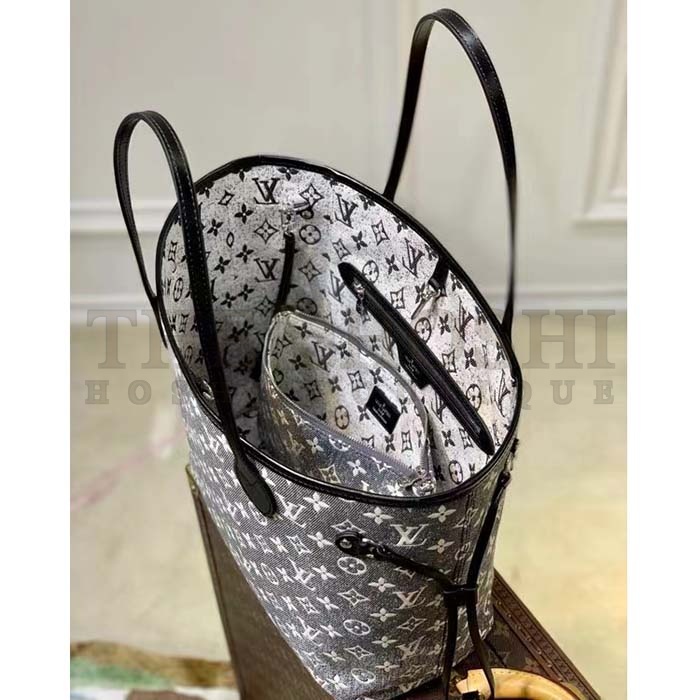 L0vis Vvtt0n LV Women Neverfull MM Tote Gray Denim Textile Jacquard Master Quality