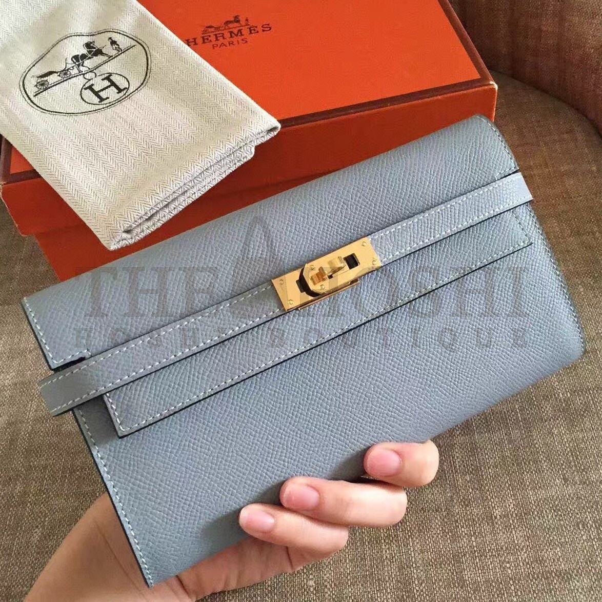 H**me5 Kelly Classic Long Wallet In Ciel Epsom Leather Master Quality