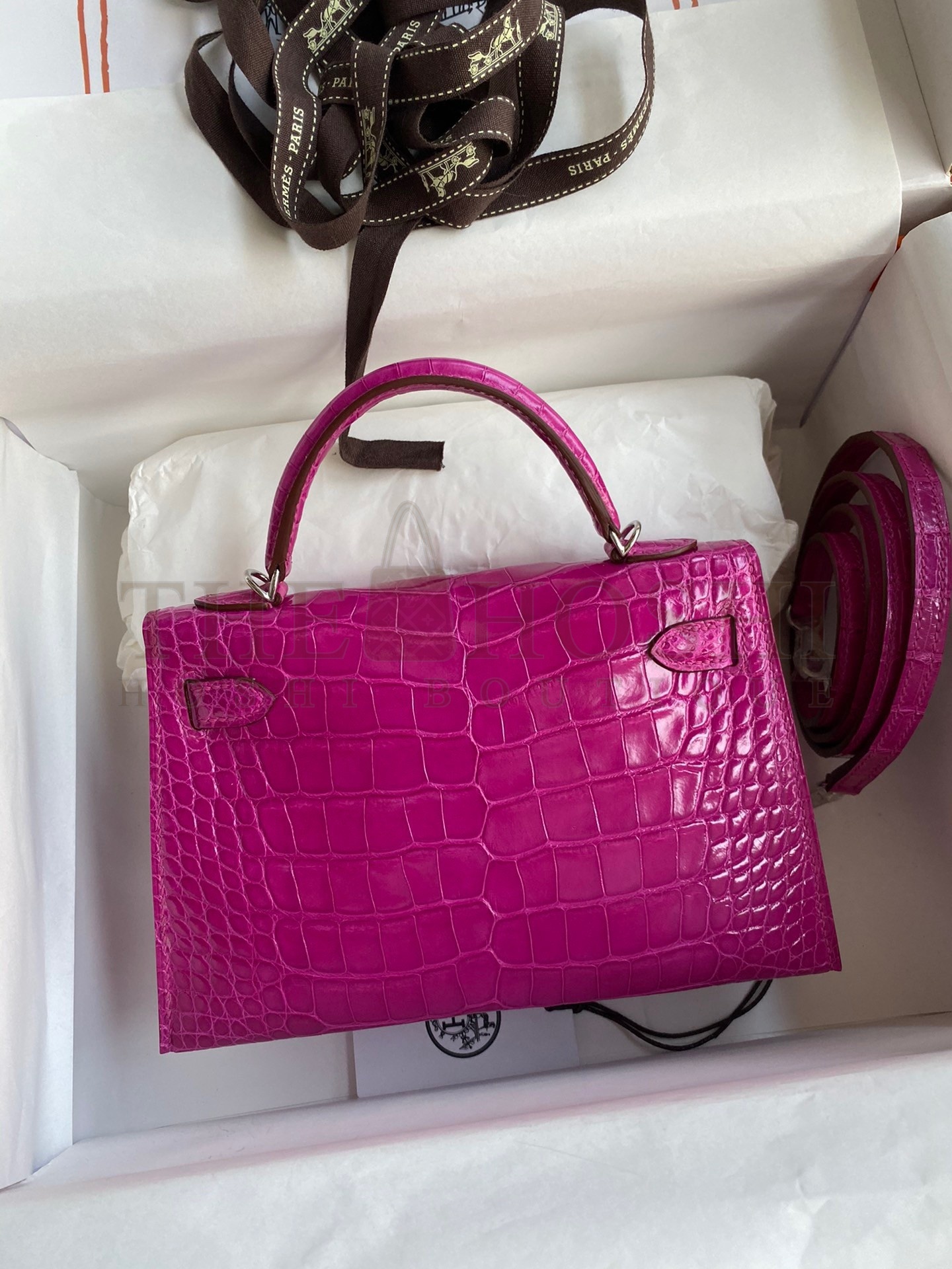 H**me5 Kelly Mini II Sellier Handmade Bag In Rose Scheherazade Shiny Alligator Leather Master Quality