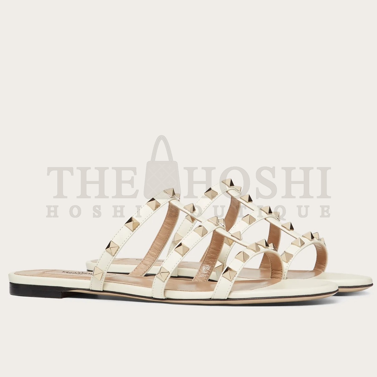 Va1e*ntin0 Garavani Rockstud Flat Sandals In White Calfskin Master Quality