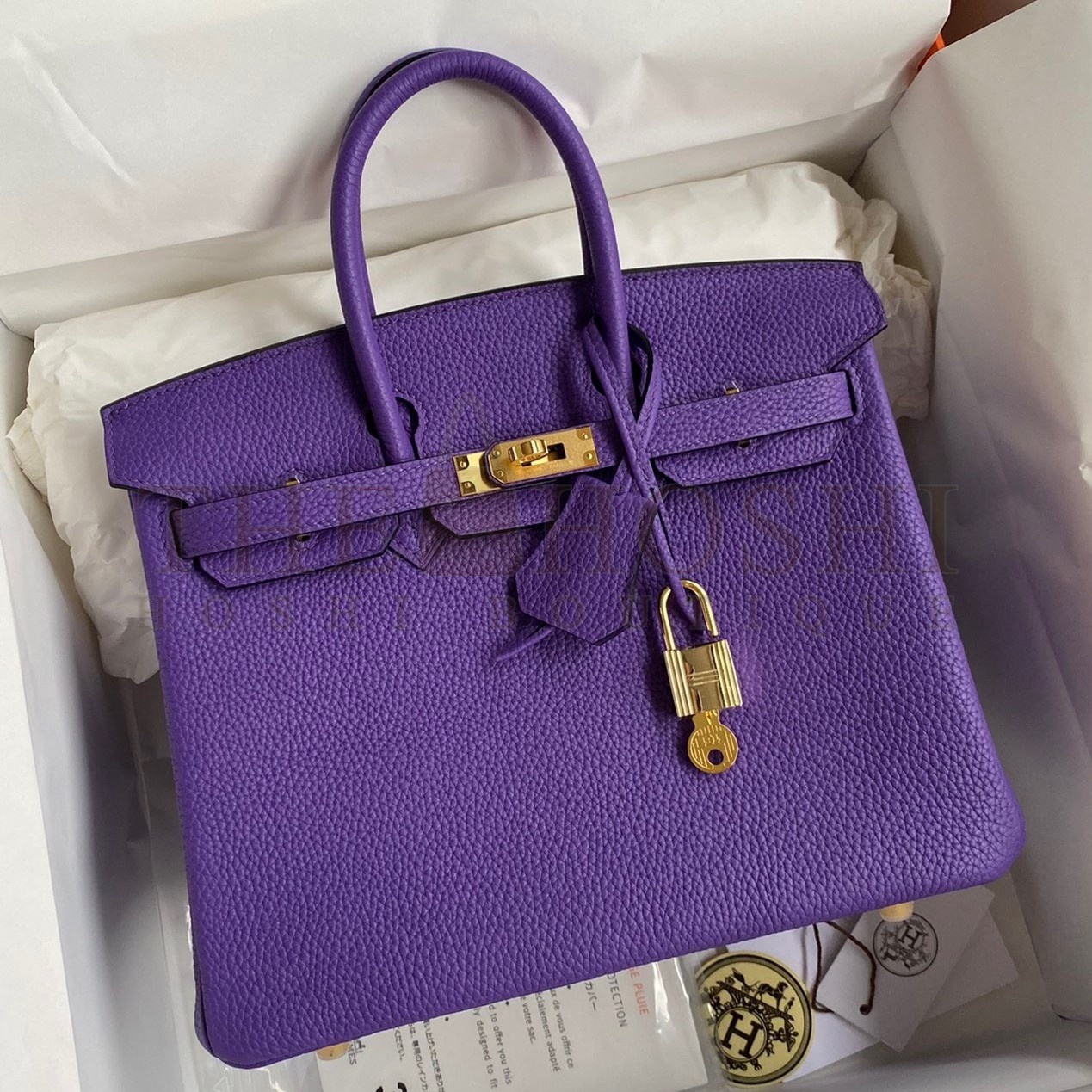 H**me5 Birkin 25 Retourne Handmade Bag In Violet Clemence Leather Master Quality