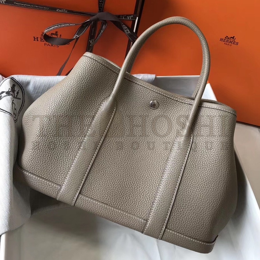 H**me5 Garden Party 30 Bag In Grey Clemence Leather Master Quality