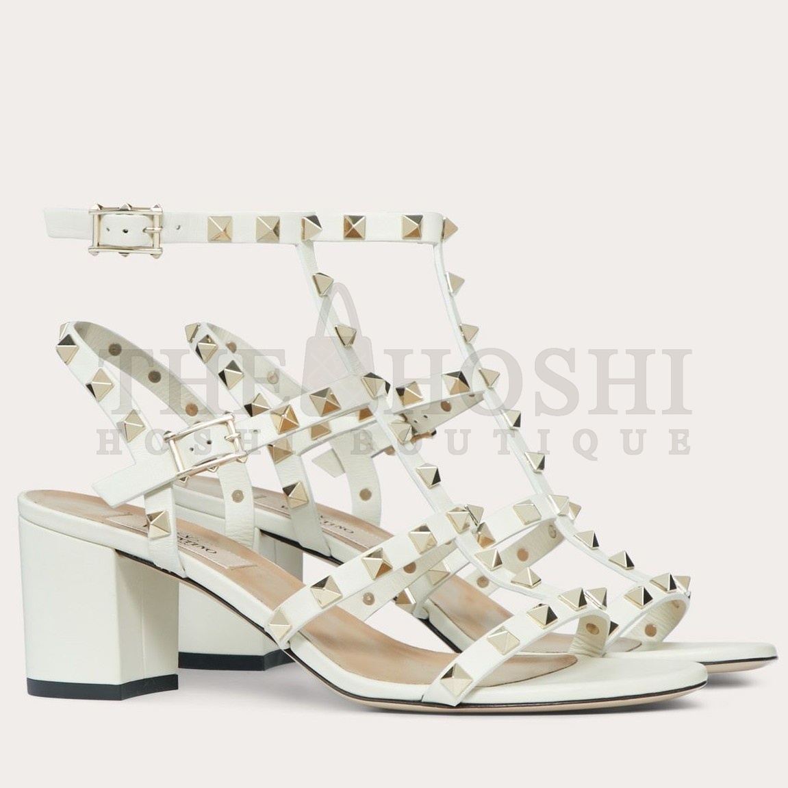 Va1e*ntin0 Rockstud Ankle Strap Sandals 60mm In White Calfskin Master Quality