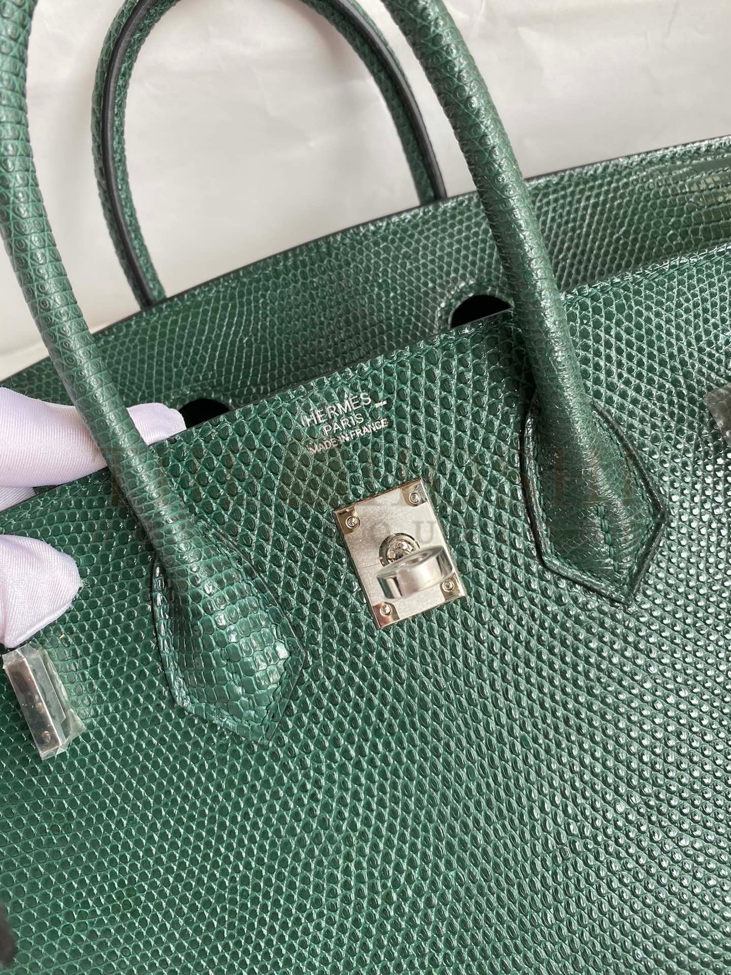 H**me5 Birkin 25 Retourne Handmade Bag In Malachite Lizard Leather Master Quality
