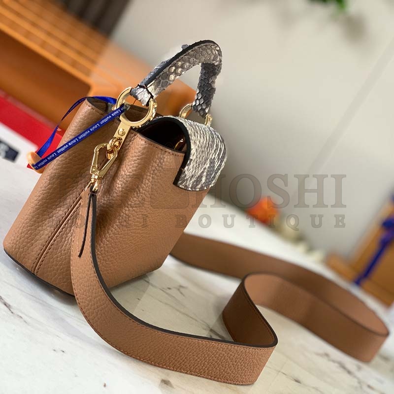 L0vis Vvtt0n LV Women Capucines Mini Handbag Golden Yellow Taurillon Leather Python Skin Master Quality