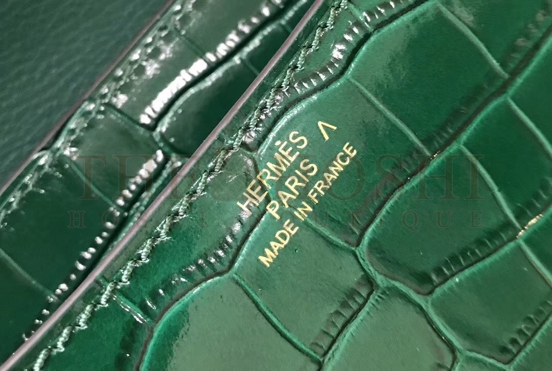 H**me5 Constance 18cm Bag In Green Embossed Crocodile Master Quality