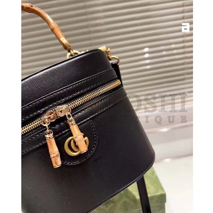 Gvc*1 Women GG Mini Bamboo Shoulder Bag Black Leather Bamboo Handle Double G Master Quality