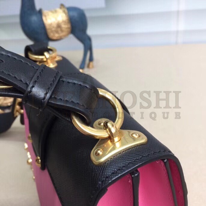 Pra*a Cahier Shoulder Bag In Pink/Black Leather Master Quality