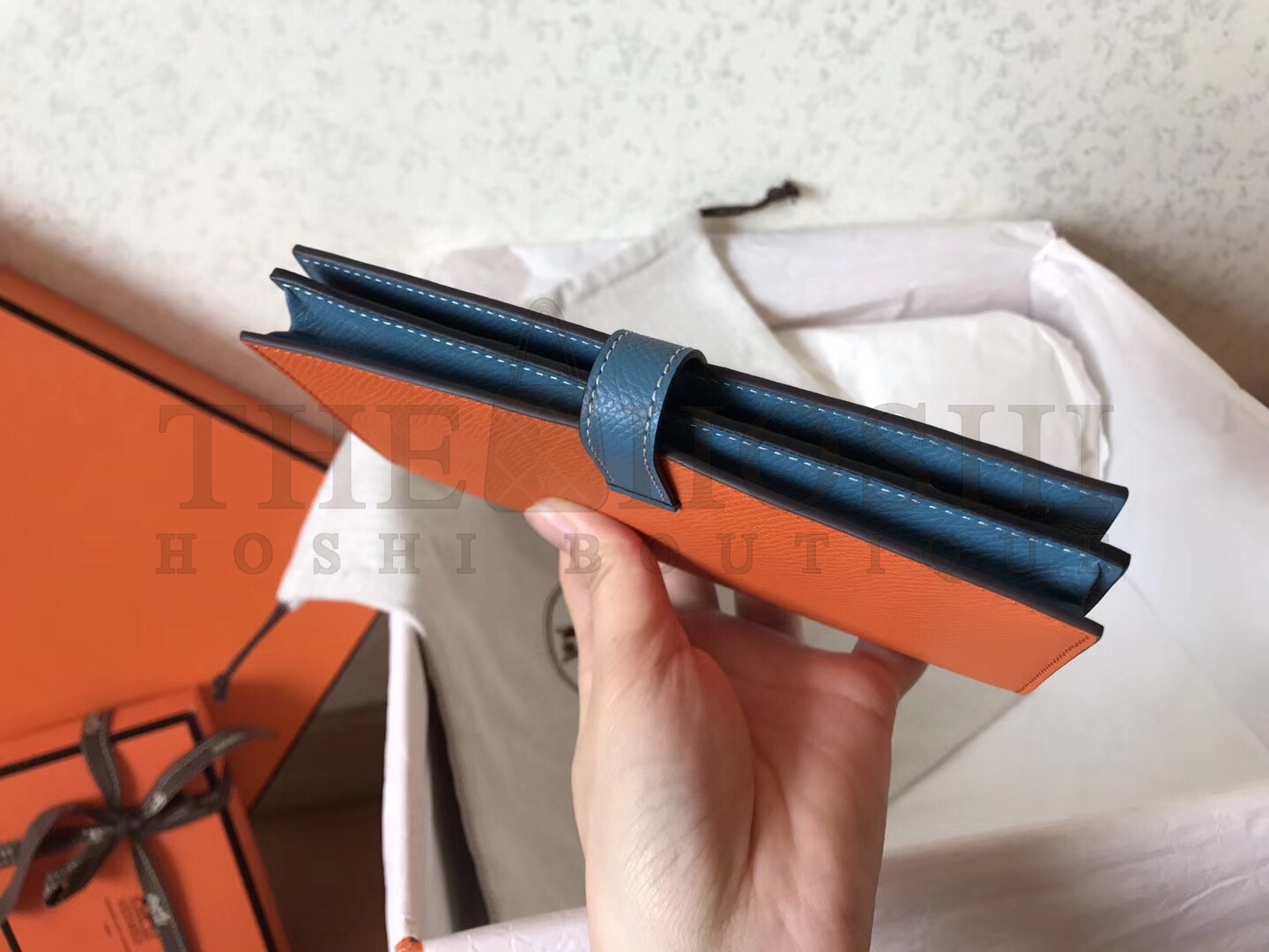 H**me5 Bi-Color Epsom Bearn Wallet Orange/Blue Jean Master Quality