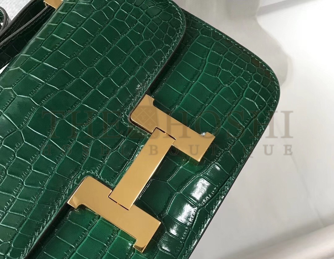 H**me5 Constance 18cm Bag In Green Embossed Crocodile Master Quality