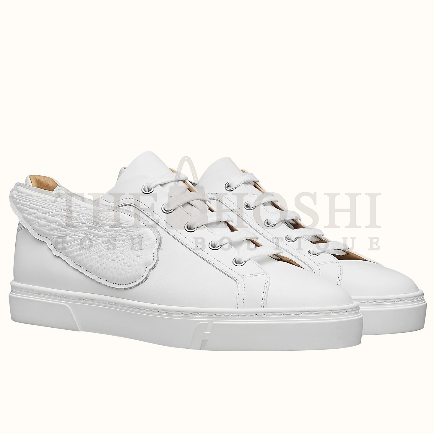H**me5 Velvet Sneakers In White Calfskin With Printed Wing Patch Master Quality