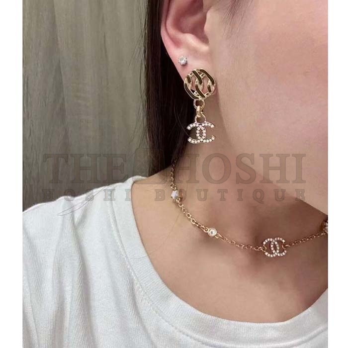 Ch**el Women CC Pendant Earrings Metal Resin Strass Gold White Crystal Master Quality